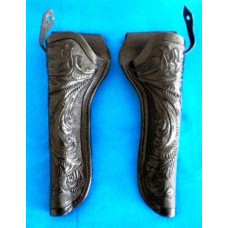Handmade Holsters with Carved Traditional Flower Design in Black RH & LH: